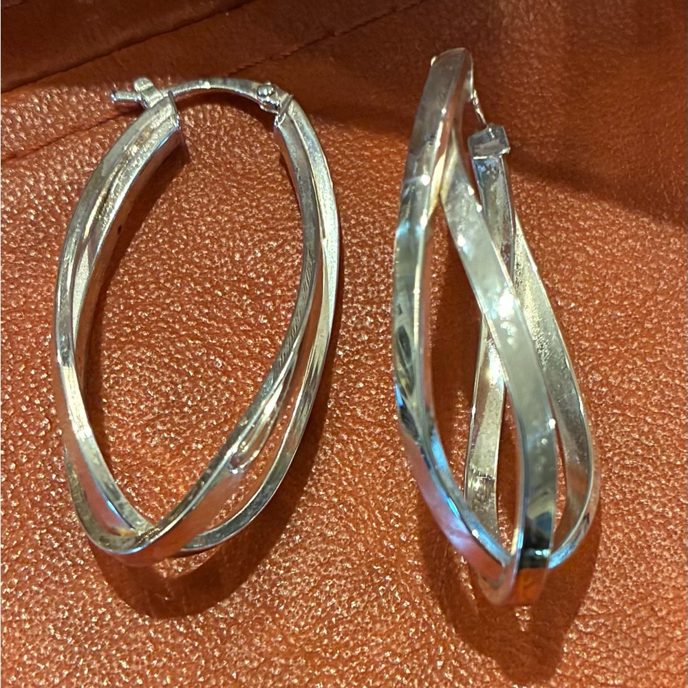 Sterling Silver High Polish Intertwine Elongated Hoop Earrings
